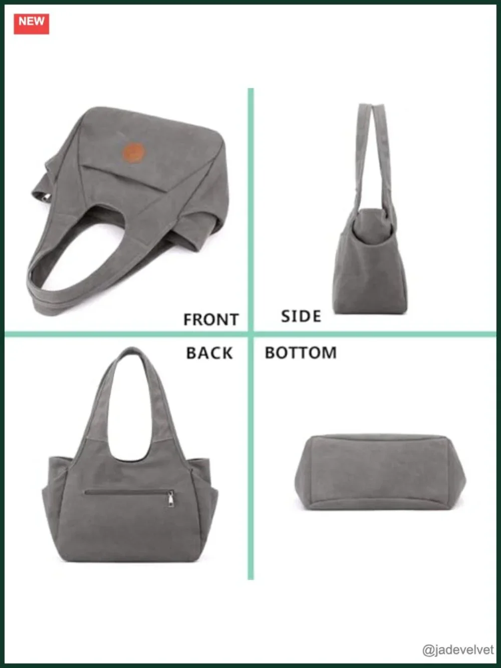 Canvas Hobo Shoulder Bag with 3 Compartments Daily Tote